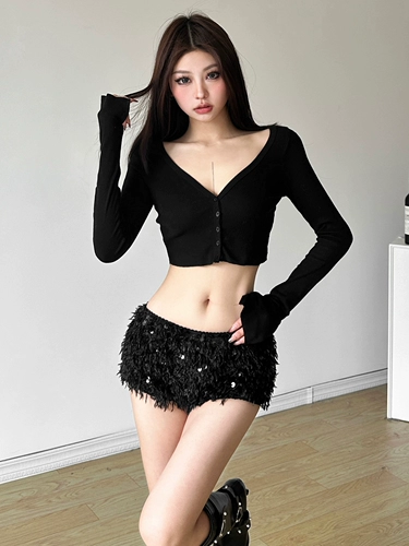 KLIOU Бархатные блестки для ногтей, шорты, дизайнерские универсальные штаны, тренд сезона, по фигуре