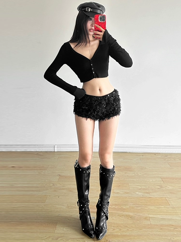 KLIOU Бархатные блестки для ногтей, шорты, дизайнерские универсальные штаны, тренд сезона, по фигуре