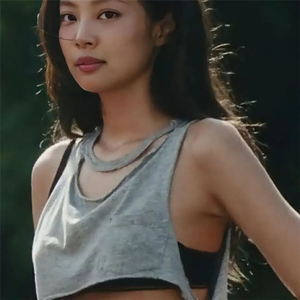 KLIOU jennie金智妮同款复古灰色破洞背心女显瘦高腰露脐无袖上衣