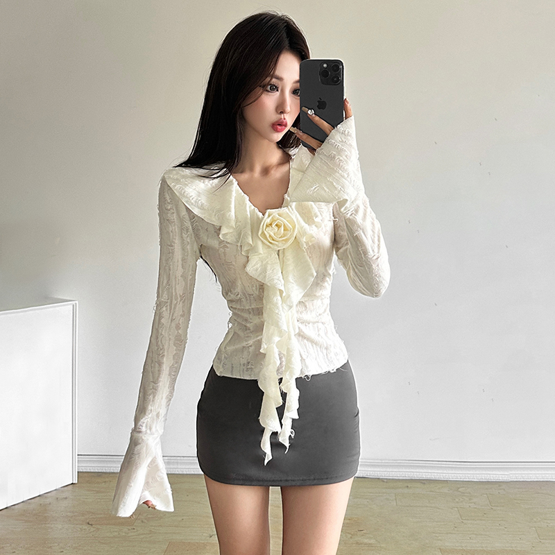 纯欲奶乖少女感立体花朵T恤