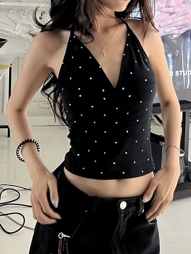 Брендовая ретро майка топ, французский стиль, V-образный вырез, по фигуре, облегающий крой