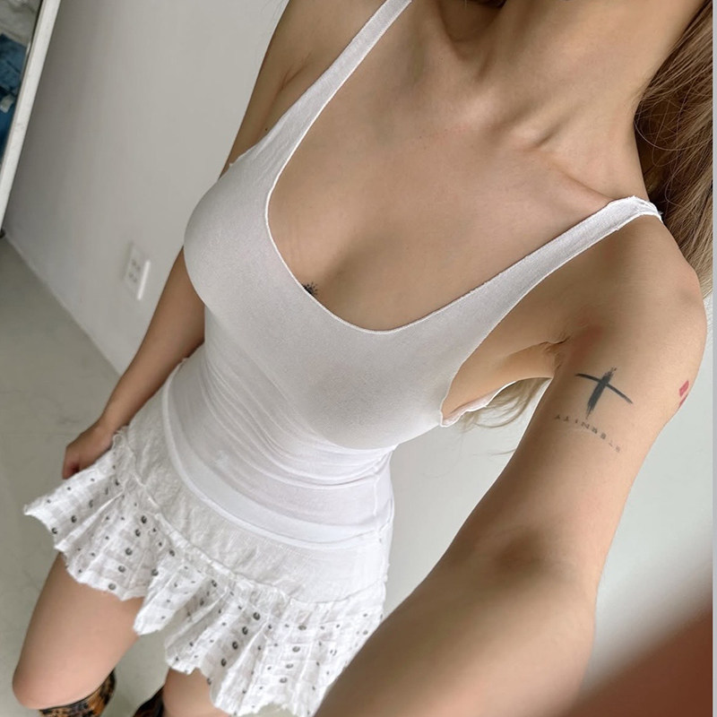 夏日清爽简约复古纯色无袖背心图片