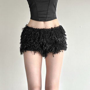 女复古小众显瘦百搭辣妹短裤 潮流ins设计感毛毛休闲裤 时尚 KLIOU