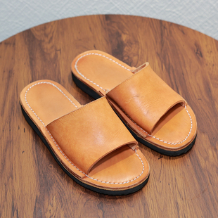 手工缝制一字拖鞋真皮头层牛皮厚底凉拖鞋男防臭透气汗脚克星夏季