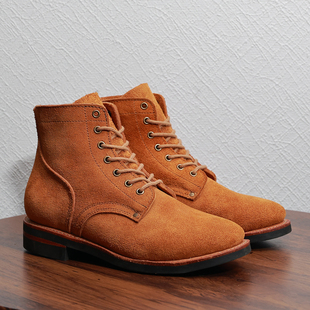 复古潮流M43大逃亡靴翻毛牛皮工装靴扁头高帮沙漠靴英伦马丁靴男
