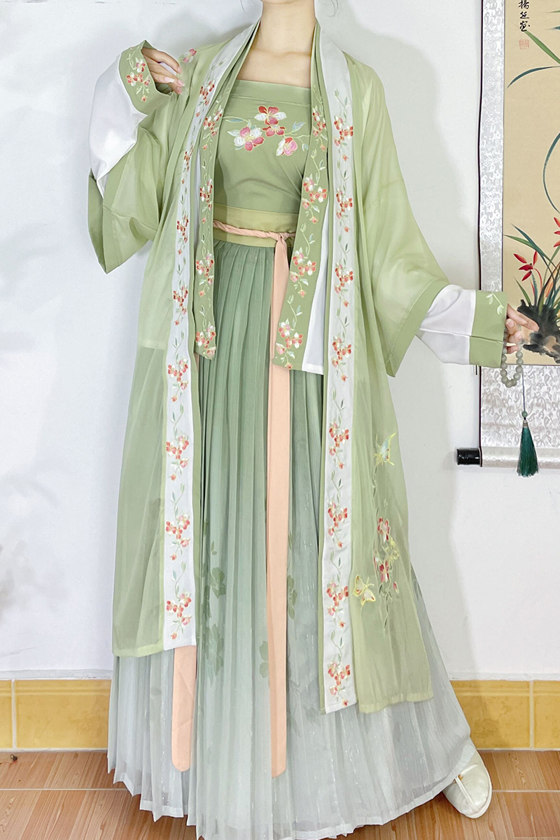 千絲嬌原創(chuàng)[初夏]新款長干寺褙子飛機(jī)袖百褶裙日常顯瘦宋制漢服女