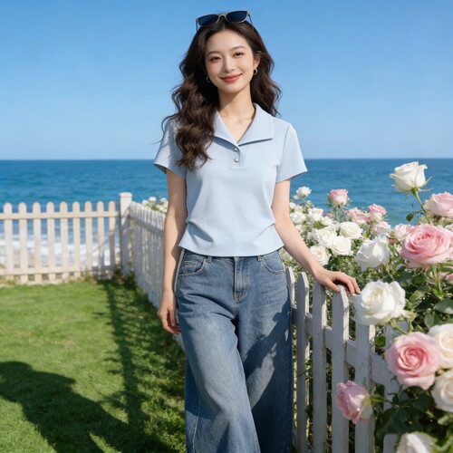 胖mm遮肉显瘦polo衫短袖大码女装夏季正肩百搭气质小个子穿搭上衣