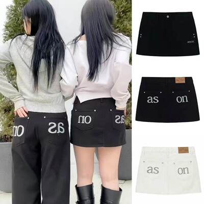 现货韩国潮牌ason字母刺绣logo短裙半身裙牛仔裙辣妹夏季女新长裤