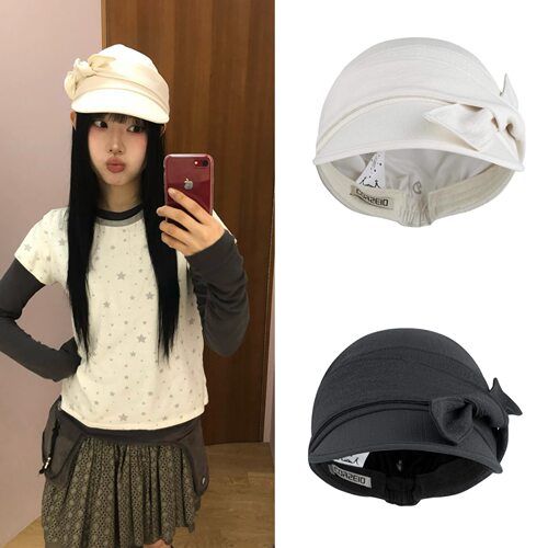 现货韩国coyseio帽子棒球帽毛线帽日系显脸小绑带遮阳帽贝雷帽女