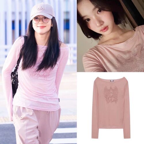 韩国gila*archive  jennie同款星星翅膀印花斜肩轻薄长袖罩衫