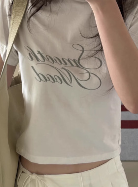 现货smo*th字母印花圆领修身小版型短袖T恤上衣女生