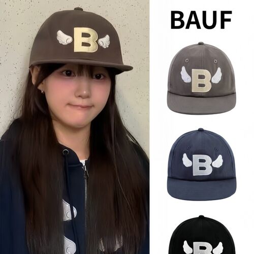 韩国潮牌BAUF棒球帽天使翅膀刺绣字母鸭舌帽平檐帽显脸小遮阳帽子