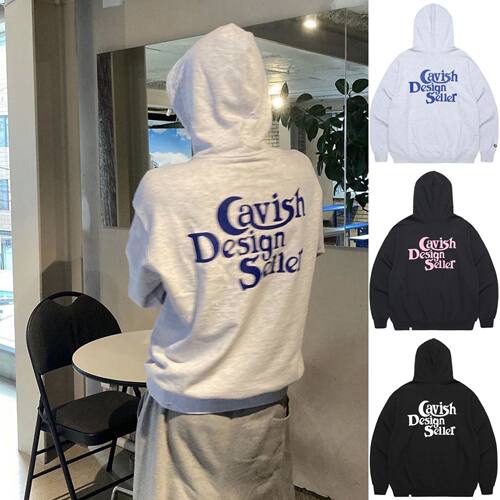 姜涩琪同款韩国小众潮牌cavish经典字母背后印花撞色连帽卫衣男女