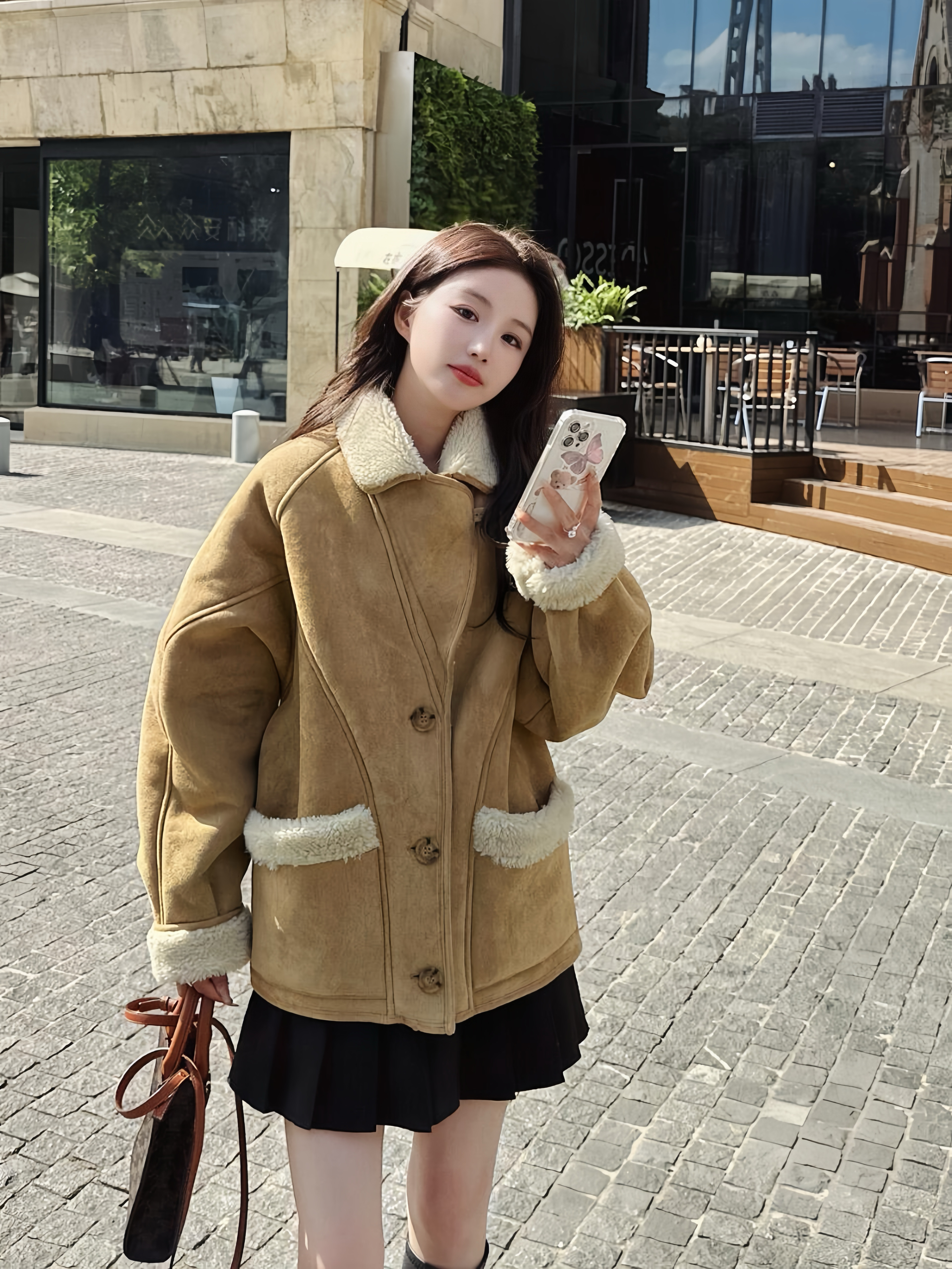 韩国东大门休闲宽松麂皮绒外套 棉衣/棉服