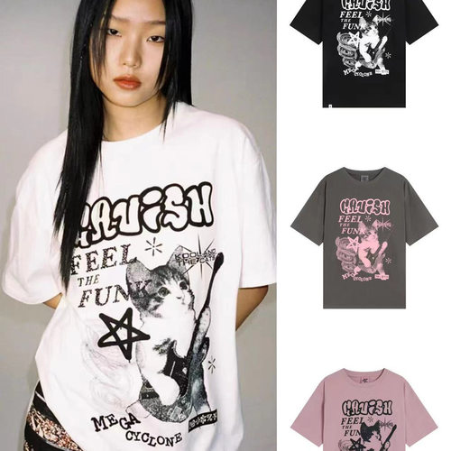 Twice同款夏季cavish韩系小众猫咪吉他短袖T恤金道英俞定延上衣女
