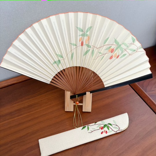 「京都和风」日本制 宫肋卖扇庵手描画日式扇子纸扇套装 果实