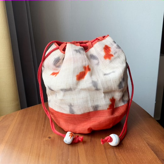 「京都和风」日本制 中川政七商店 手织手捺染 麻巾着收纳包金鱼