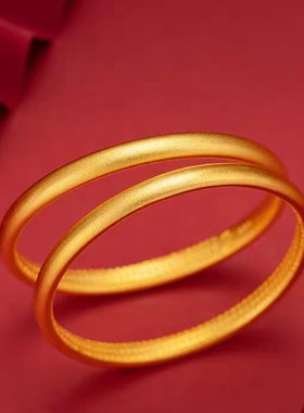 古法传承18K黄金色手镯女 实心999真金色心经镯子素圈