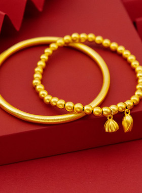 古法18K黄金色传承实心手镯女款两世欢999真金色时尚镯子