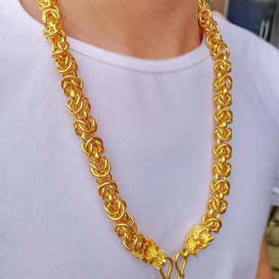 龙头链18k黄金色项链 大气龙骨链999真金色时尚潮男士款
