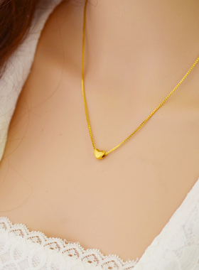 爱心18k黄金色项链女 拉丝项坠999真金色极简时尚百搭