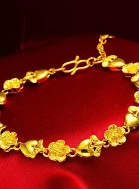 18k黄金色手链女 草莓心花999真金色不掉色2023新款时尚