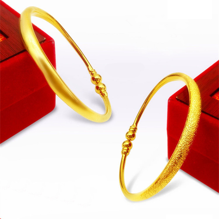 18K黄金色实心手镯女款满天星开口999真金色单圈不掉色金手镯