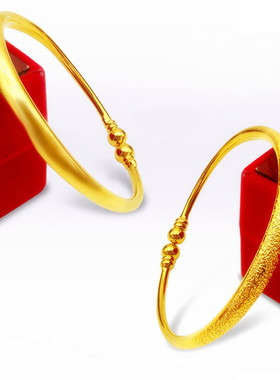 18K黄金色实心手镯女款满天星开口999真金色单圈不掉色金手镯