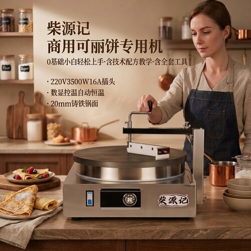 商用煎饼一体机可丽饼机自动恒温半自动可丽饼机高功率可丽饼机