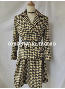 众明星演绎 D家2021秋冬新款 订制千鸟格面料西装半身裙含羊毛