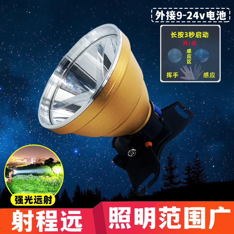 进口10核P90感应强光头灯接12V电瓶超亮远射大光斑露营钓鱼疝气灯