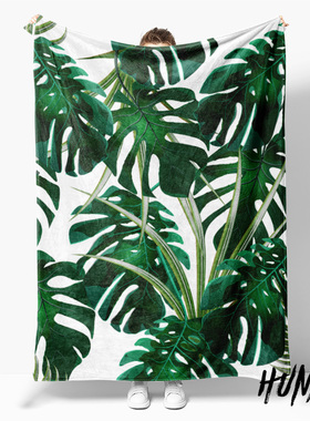 龟背竹叶棕榈叶香蕉叶热带现代自然植物露营礼物午睡空调盖毯毛毯