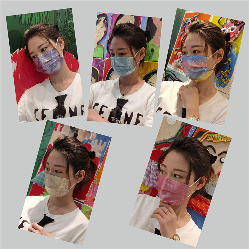 高颜值时尚彩色镭射荧光闪亮口罩网红潮防护独立包装舞台专用口罩