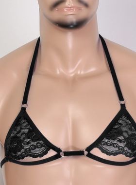 男用文胸系带胸衣透明蕾丝可调节超薄火辣绑带男士性感胸罩Y-295