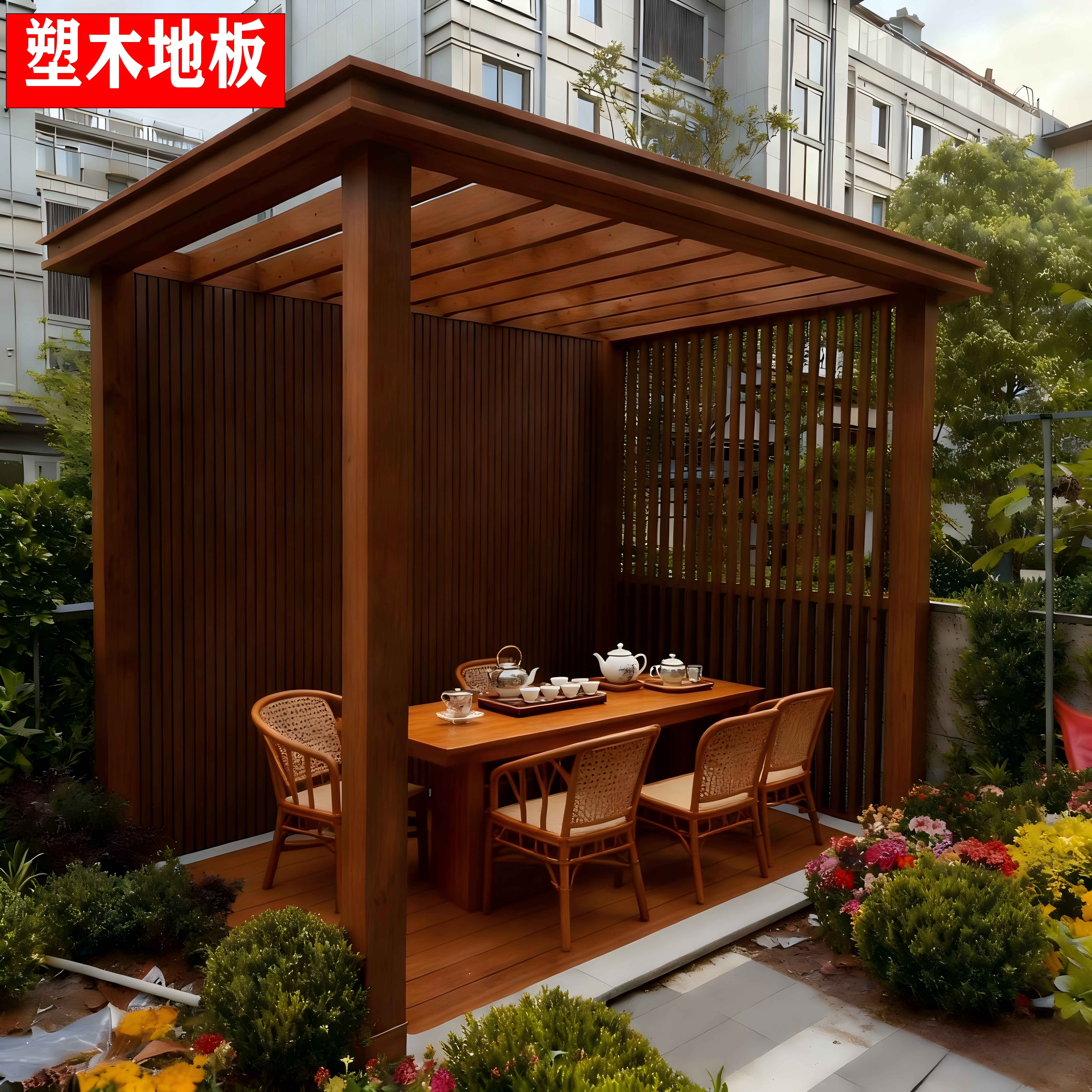 户外塑木地板庭院防腐木露台花园