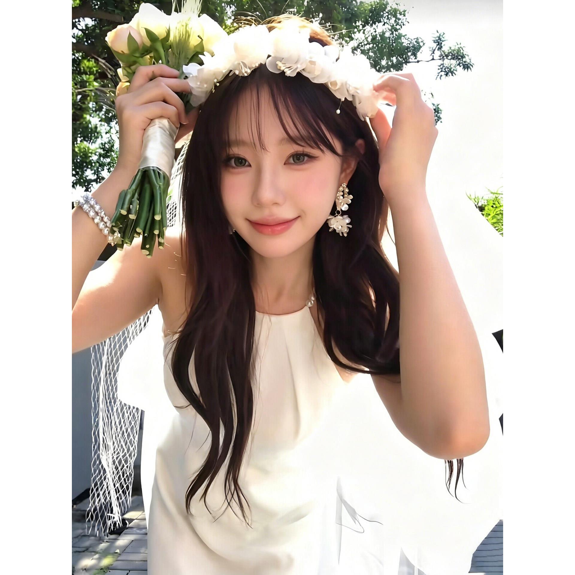 花环头纱订婚韩式超仙森系领证登记拍照道具氛围感新娘主婚纱头饰