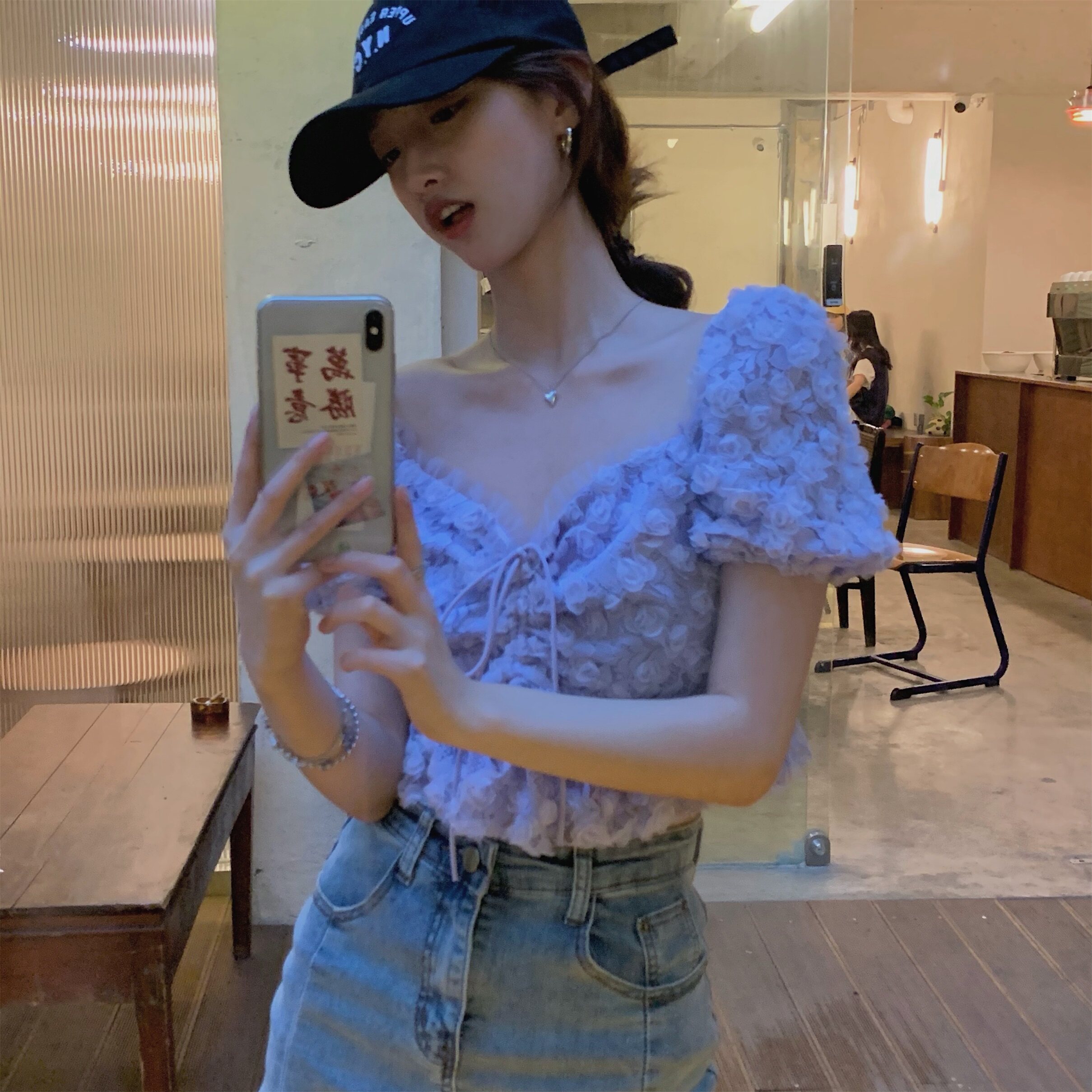 夏季2021新款法式甜美泡泡短袖紫色衬衫女设计感小众短款别致上衣|ruв категории Женская одежда, рубашка - от Buy2taobao.com для оказания профессиональной услуги покупки агента Taobao