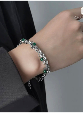 绿珠手链男士冷淡风手链不掉色个性小众设计钛钢潮流手饰高级配饰