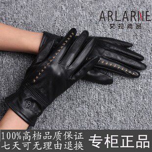 啄木鸟真皮手套女士秋冬季绵羊皮开车骑行手套修手触屏皮手套薄款
