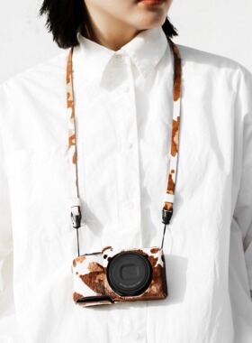 camin相机背带适用理光GR2/GR3/GR4复古牛皮马毛肩带时尚豹纹挂绳