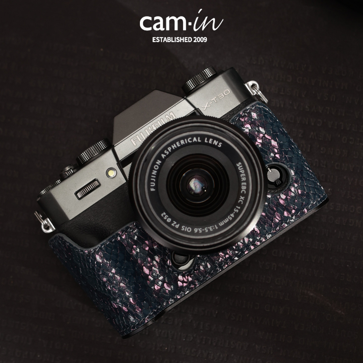 cam-in富士XT30二三代保护套纤维蛇纹XT50皮套xt5半套相机套底座
