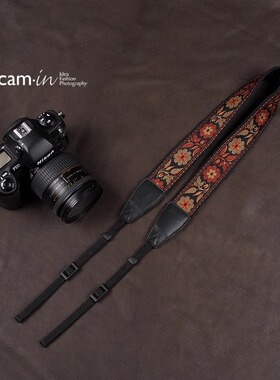 cam-in 绣花民族风相机背带斜挂肩带适用富士XM5索尼A7M4尼康z50