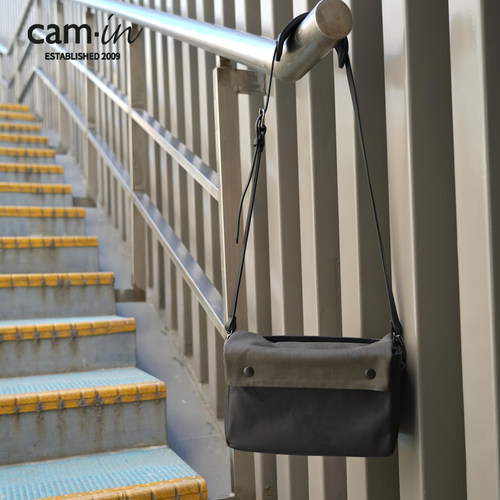 cam-in头层牛皮拼接帆布摄影包