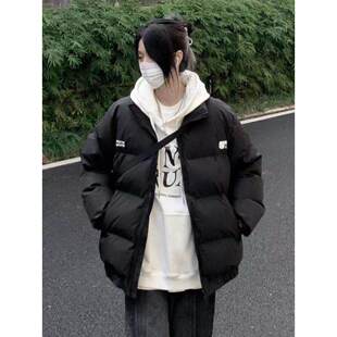 美式立领字母灰色保暖棉服女ins冬季新款洋气时尚宽松面包服外套