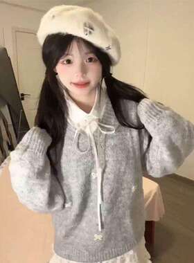 甜美可爱蝴蝶结刺绣v领针