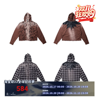 FVVO Distressed Hooded Plaid Shirt FVVO破坏格纹连帽衬衫