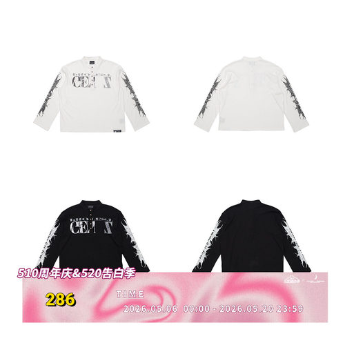 FVVO Ribbed Printed Henley Long Sleeve