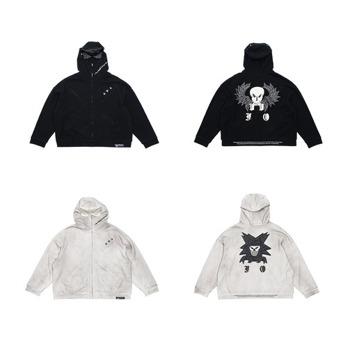 FVVO Waffle Embroidered Mask Oversized Zip Hoodie