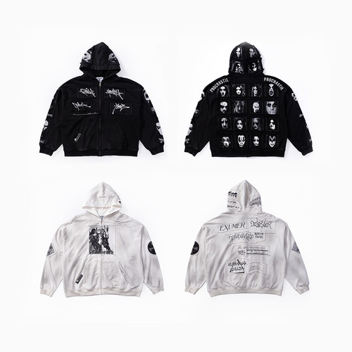 FVVO  “whoop”applique zip-up hoodie贴布印花水洗卫衣外套