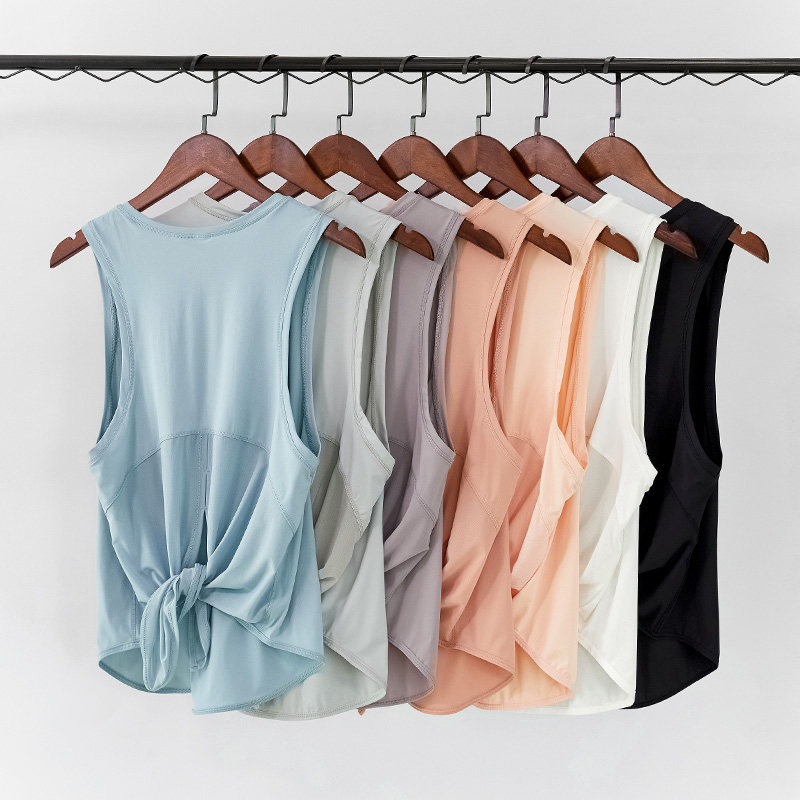 新款瑜伽服背心套装女夏季无袖宽松网纱罩衫运动健身上衣速干泳衣